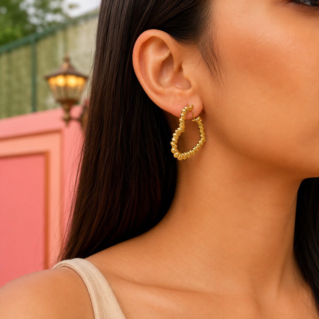18K Gold Plated Heart Chunky Hoop Earrings