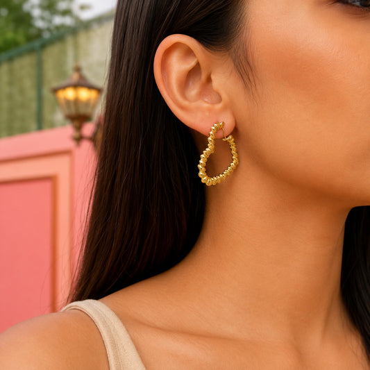 18K Gold Plated Heart Chunky Hoop Earrings