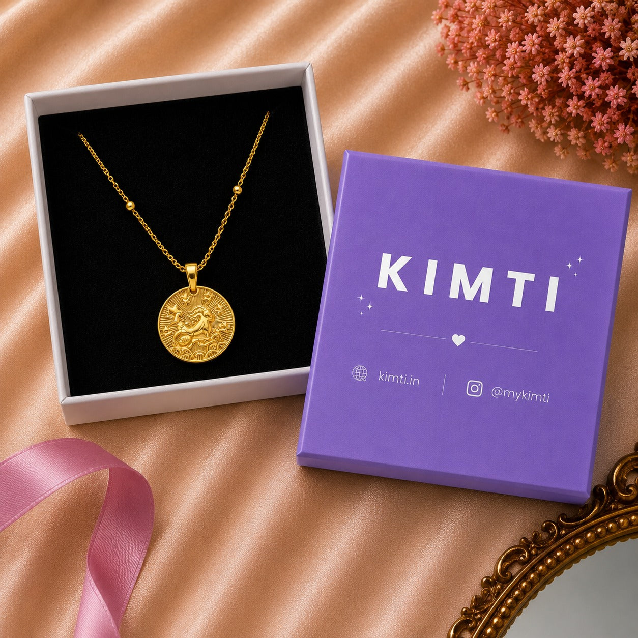 18K Gold Plated Capricorn Zodiac Medallion Necklace