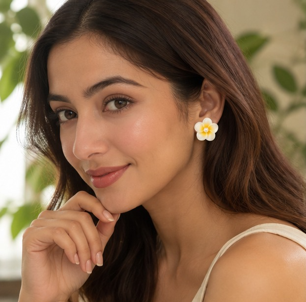 White & Yellow Plumeria Pearl Floral Earring