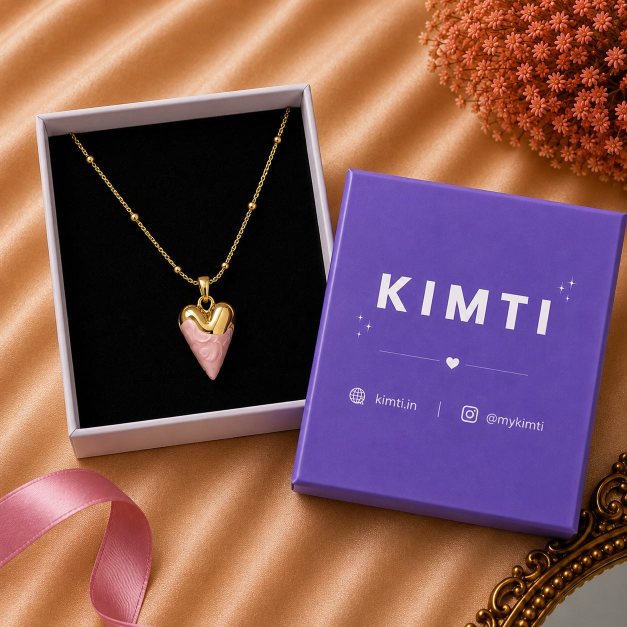 Pink Enamel Heart Charm Necklace