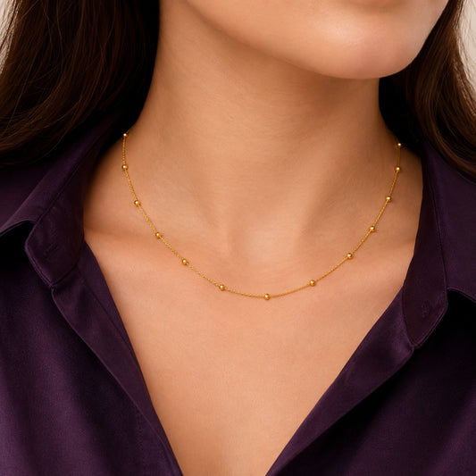 18K Gold Plated Snake Chain Ball Charms  Necklace