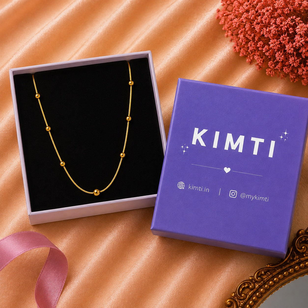 18K Gold Plated Snake Chain Ball Charms  Necklace