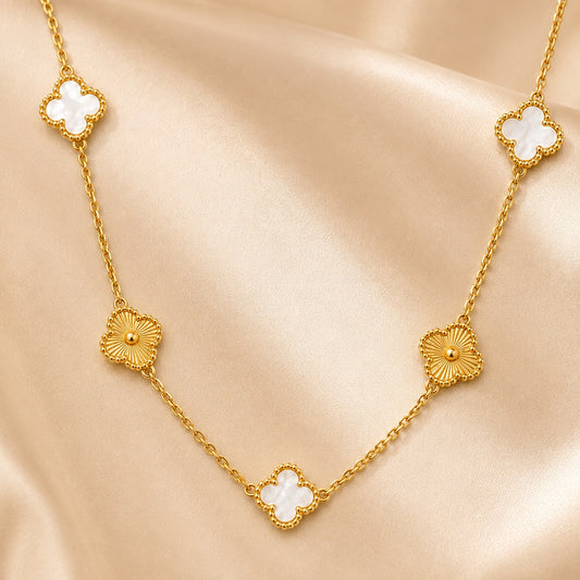 18K Gold Plated White Gold Clover Charm Necklace
