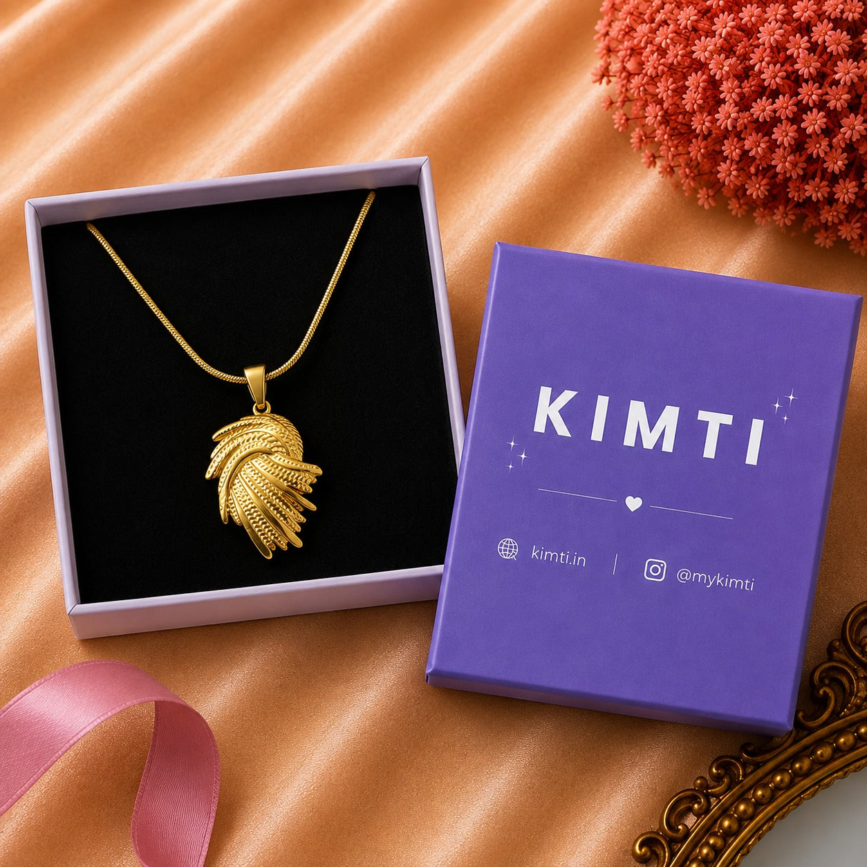 18K Gold Plated Textured Leaf Pendant Necklace