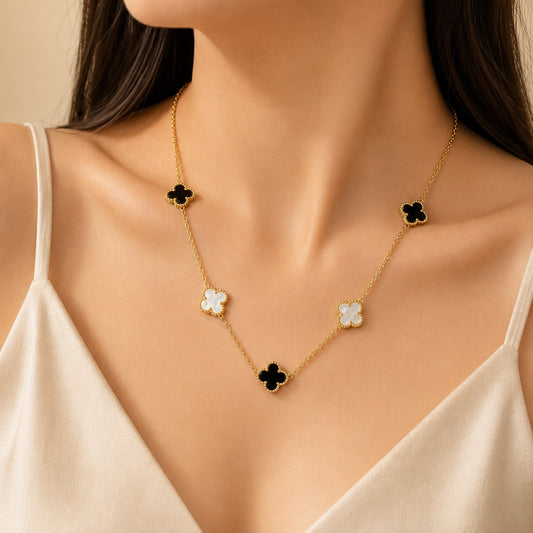 Black And White Clover Anti Tarnish Necklace