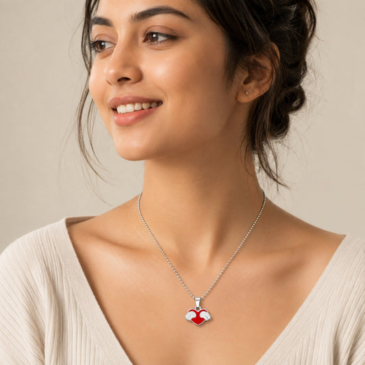 Flying Love Heart Pendant Silver Chain