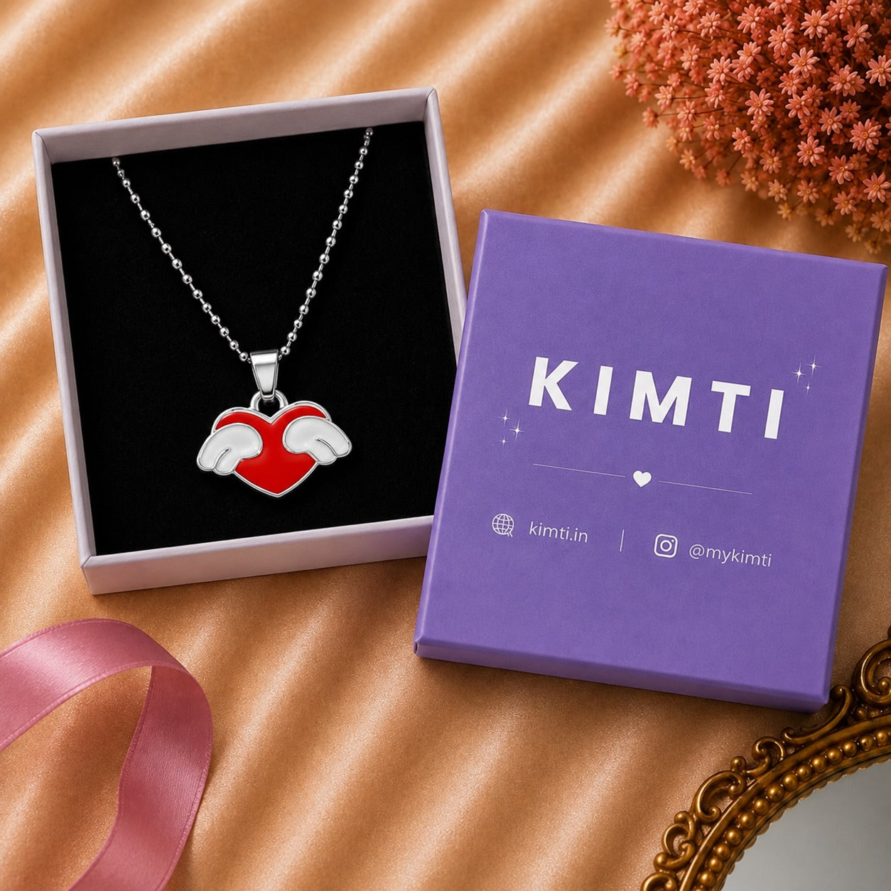 Flying Love Heart Pendant Silver Chain