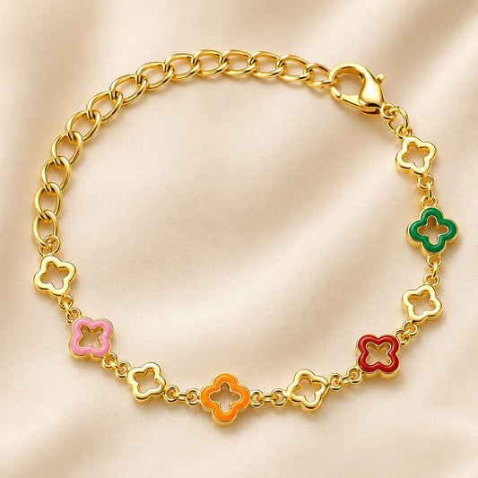 18K Gold Plated Trendy Multicolor Clover Bracelet