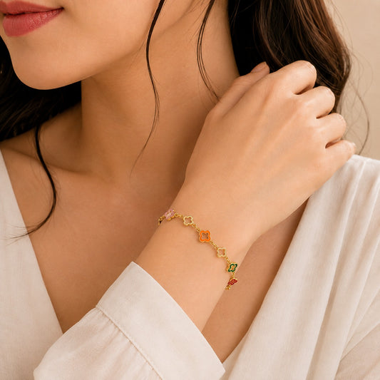 18K Gold Plated Trendy Multicolor Clover Bracelet