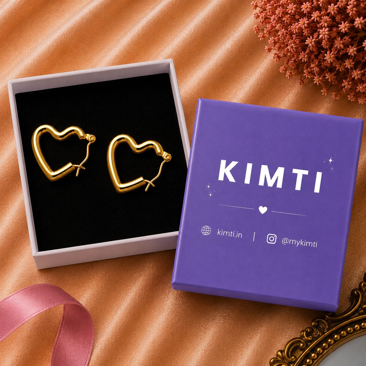 18K Gold Plated Heart Shape Hoops Anti Tarnish Earring