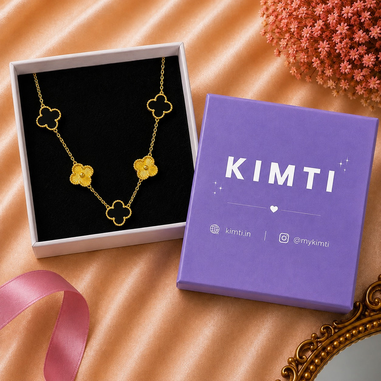 Golden Black Clover Anti Tarnish Necklace