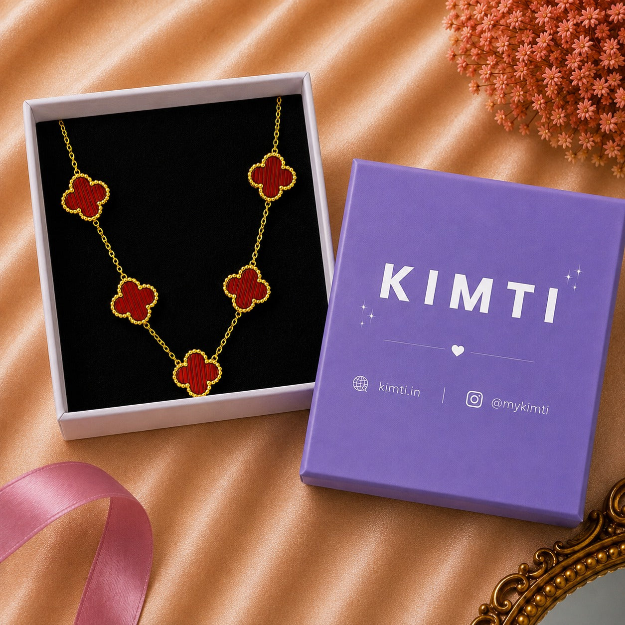 Red Dreamy Clover Anti Tarnish Necklace
