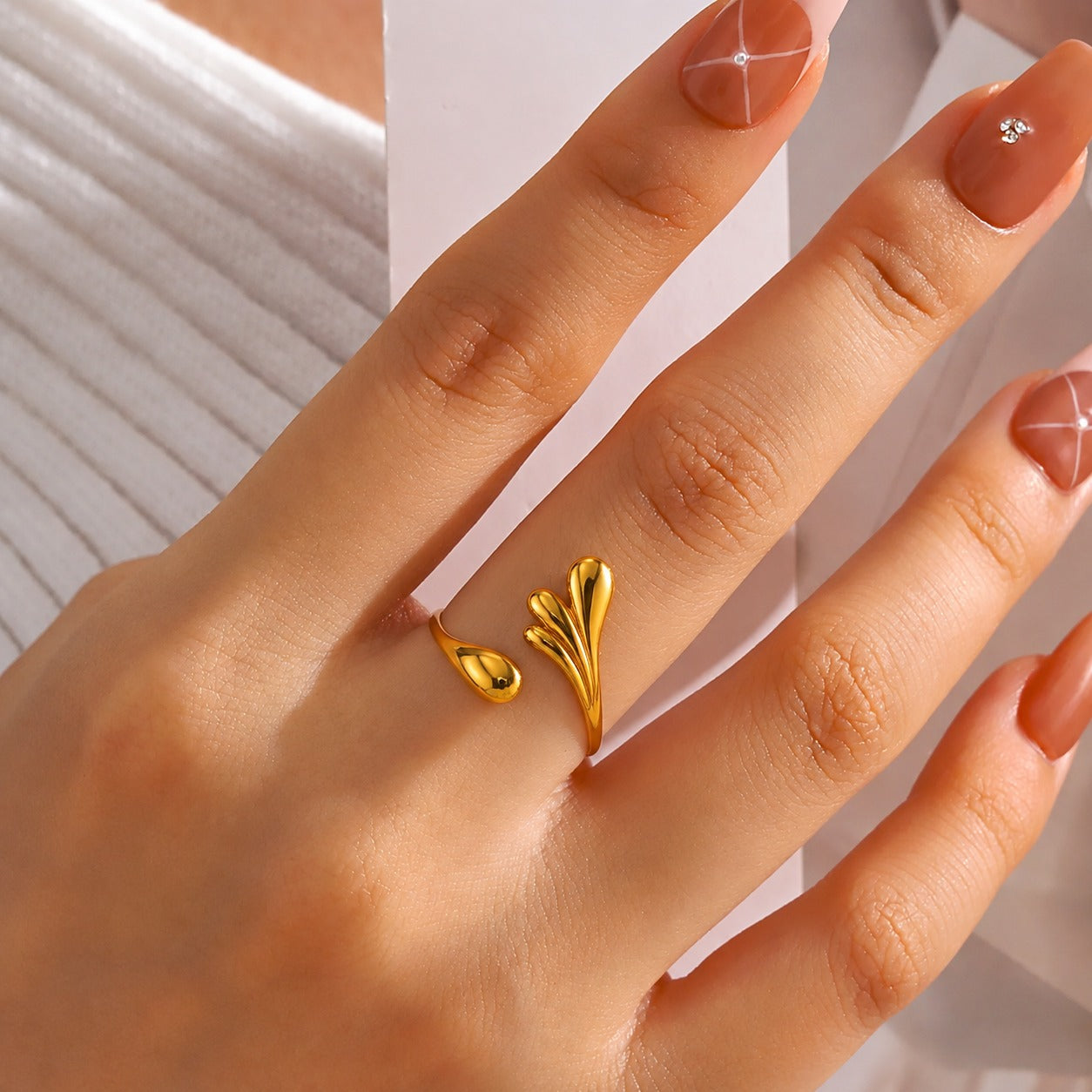 18K Gold Plated Petal Splash Adjustable Ring