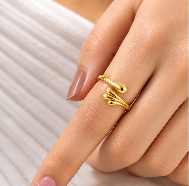 18K Gold Plated Petal Splash Adjustable Ring