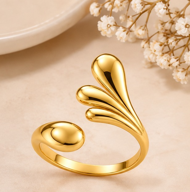 18K Gold Plated Petal Splash Adjustable Ring