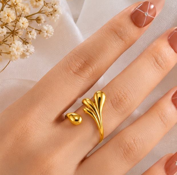 18K Gold Plated Petal Splash Adjustable Ring