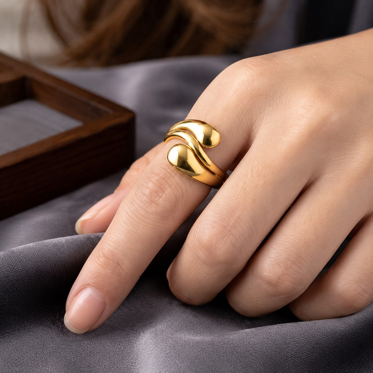 18K Gold Plated Dewdrop Adjustable Ring