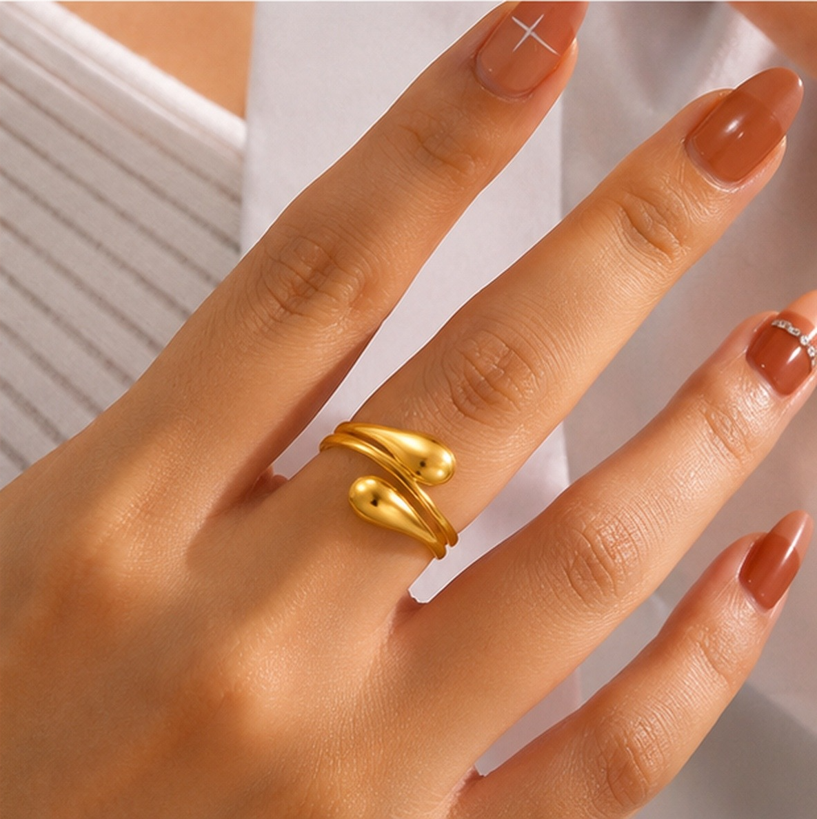 18K Gold Plated Dewdrop Adjustable Ring