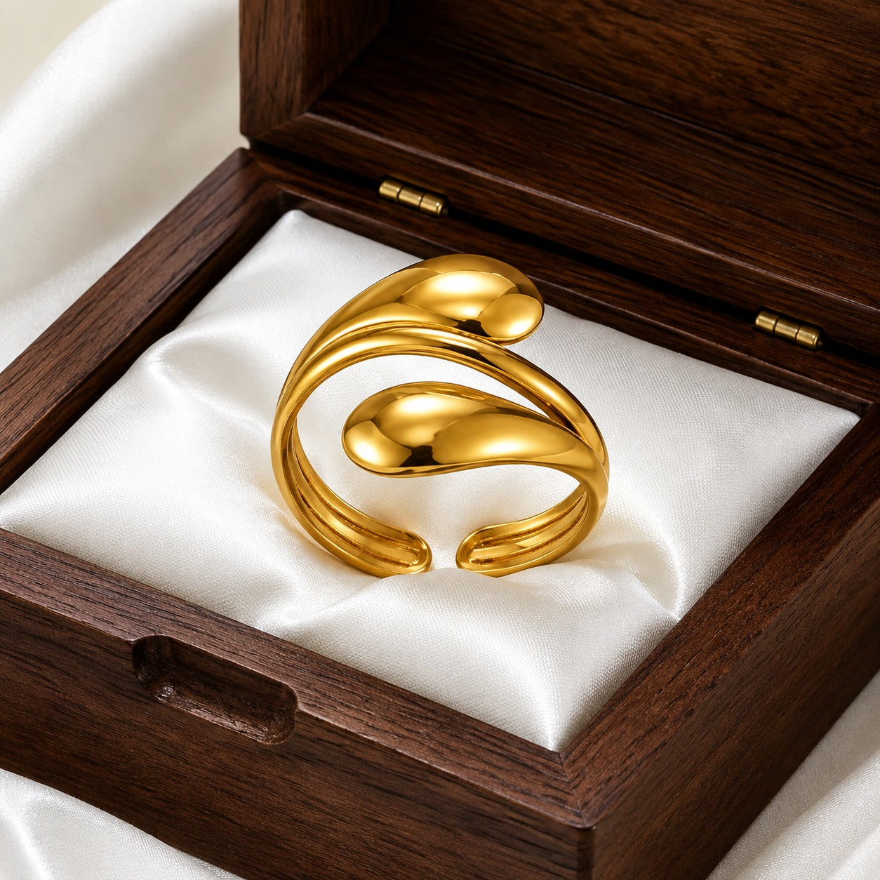 18K Gold Plated Dewdrop Adjustable Ring