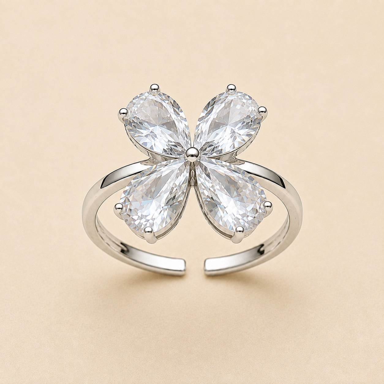 Crystal Petal Bloom Adjustable Ring