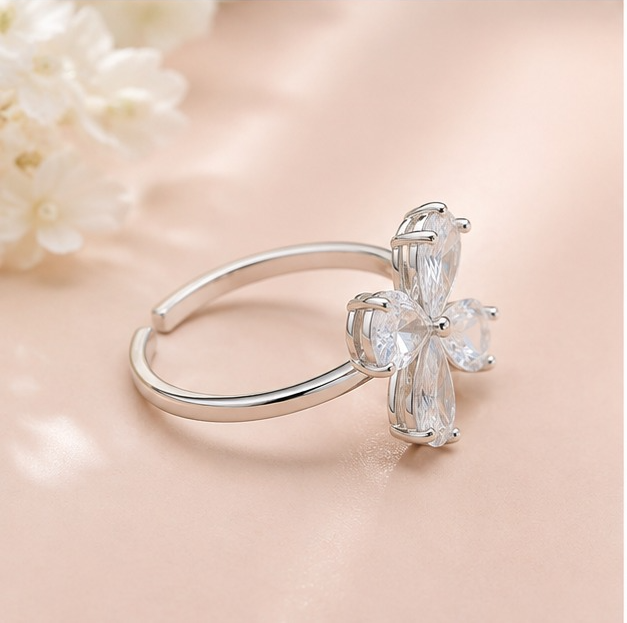 Crystal Petal Bloom Adjustable Ring