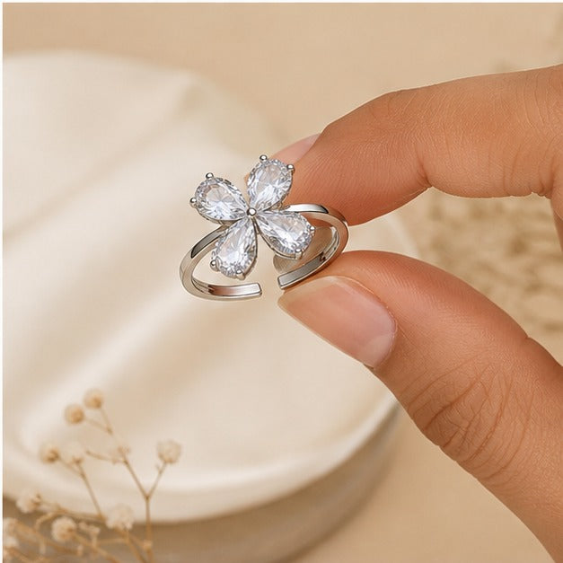 Crystal Petal Bloom Adjustable Ring