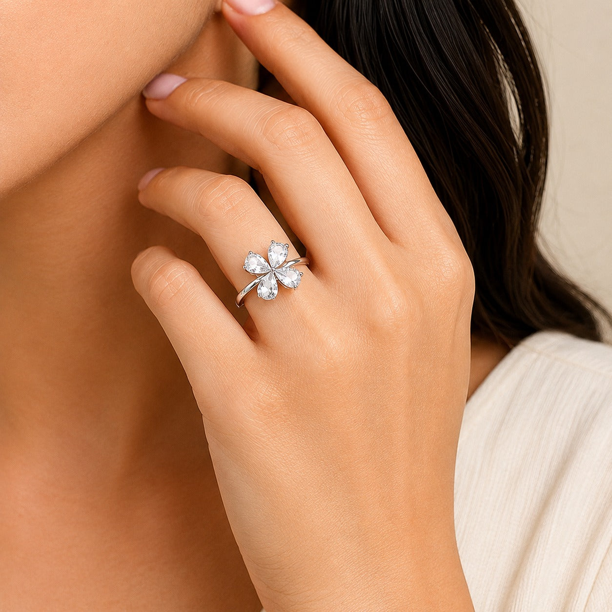 Crystal Petal Bloom Adjustable Ring