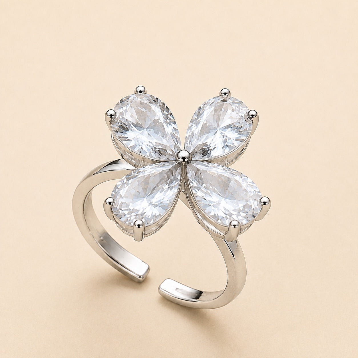 Crystal Petal Bloom Adjustable Ring