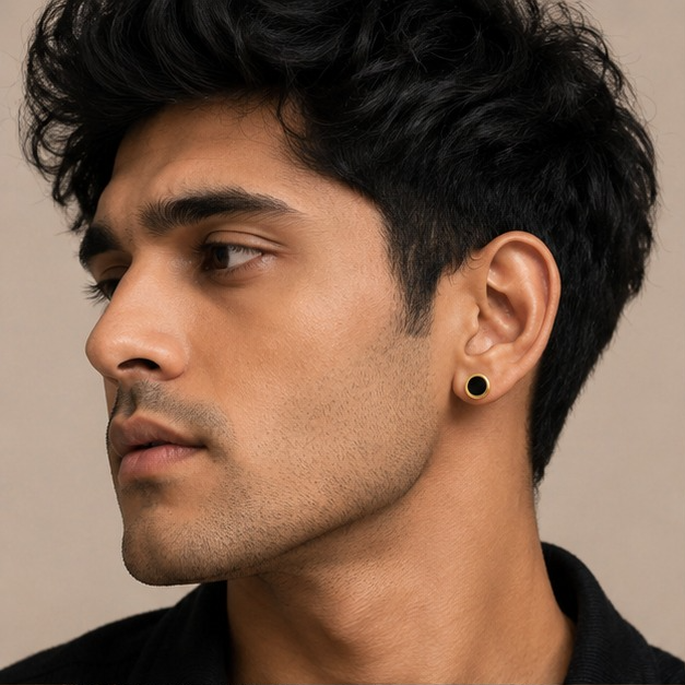 Men-Classic Black & Gold Stud Elegance Earring