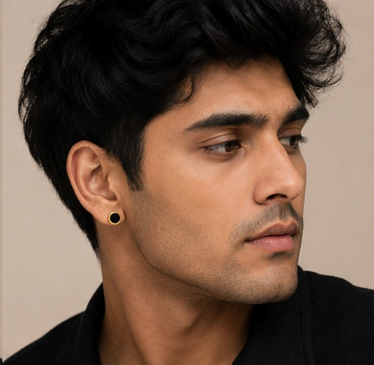 Men-Classic Black & Gold Stud Elegance Earring