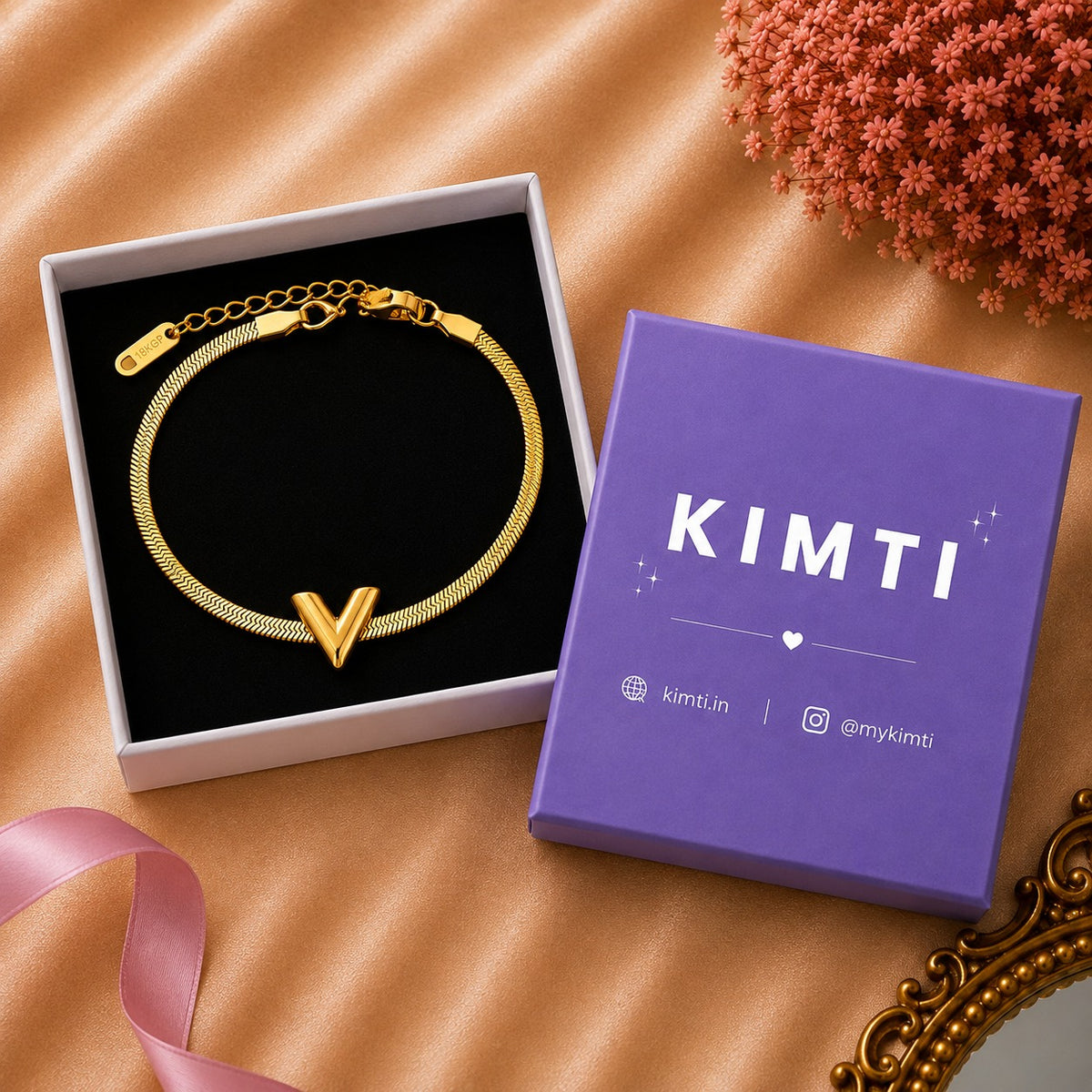 18K Gold Plated Golden V Charm Bracelet