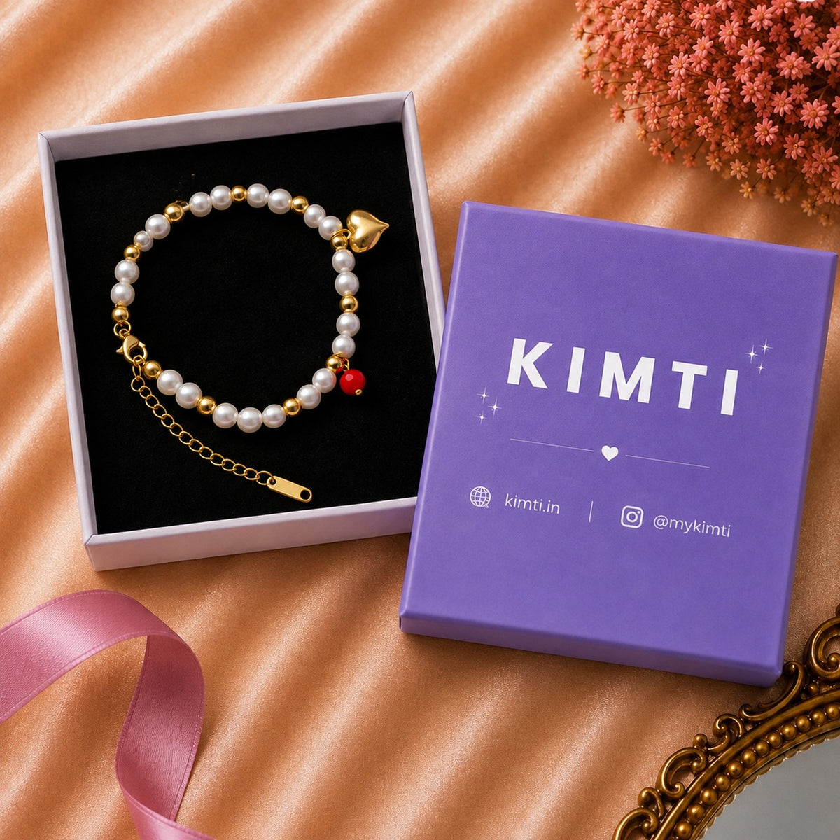 Pearl Bracelet with Gold Heart Charm Bracelet