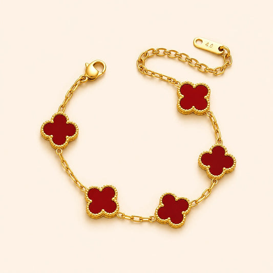 Golden Red Clover Chram Anti Tarnish Bracelets
