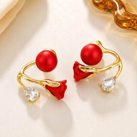 Rose Twist Red Stud Earring