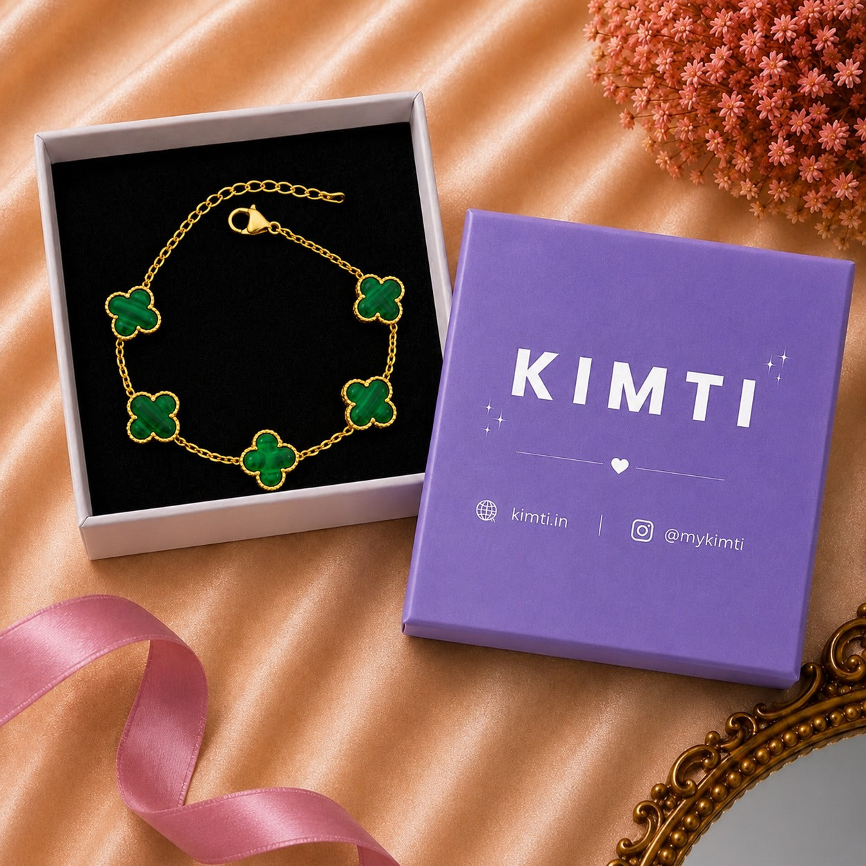 18k Gold Plated Green Clover Wraparound Bracelet