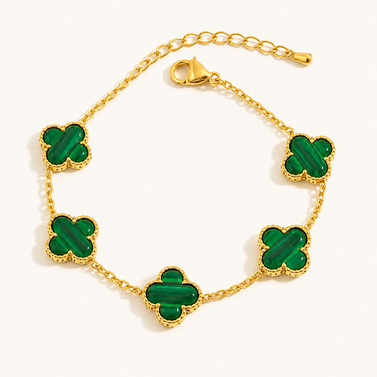 18k Gold Plated Green Clover Wraparound Bracelet