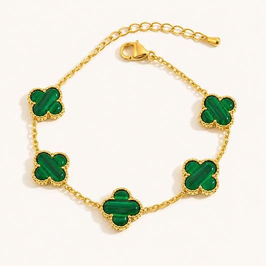 18k Gold Plated Green Clover Wraparound Bracelet