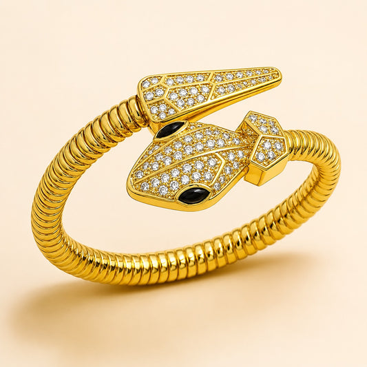 Gold Snake Diamond Cuff Bracelet
