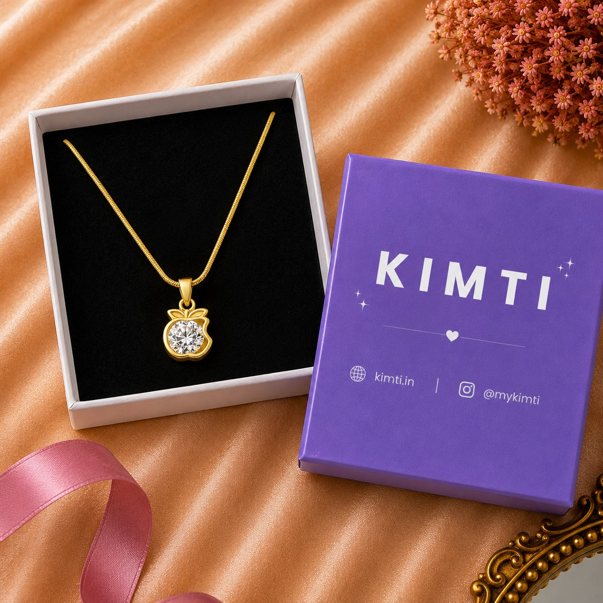 18K Gold Plated Crystal Apple Charm Pendant
