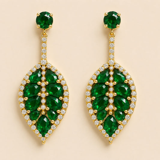 Green Emerald Leaf Earrings