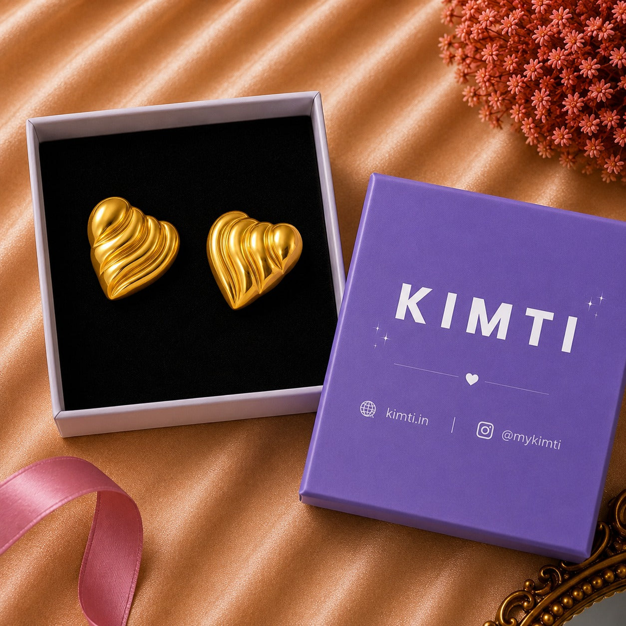 18K Gold Plated Heart Shape Stud Earrings