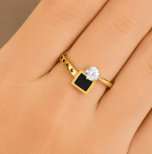 Black & Crystal Duo Ring