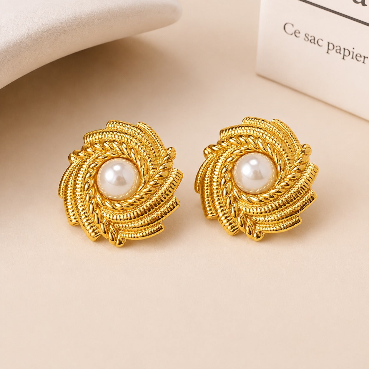Pearl Bloom Gold Plated Stud Earrings for Women