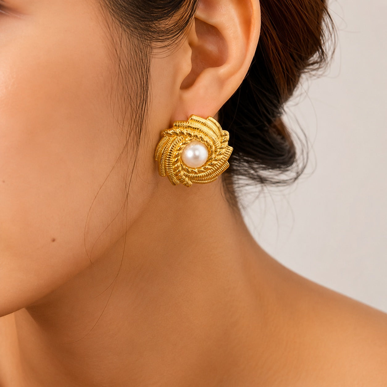 Pearl Bloom Gold Plated Stud Earrings for Women