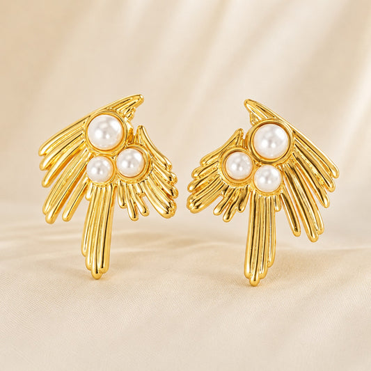 Golden Pearl Wing Stud Earrings