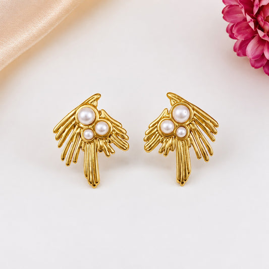 Golden Pearl Wing Stud Earrings