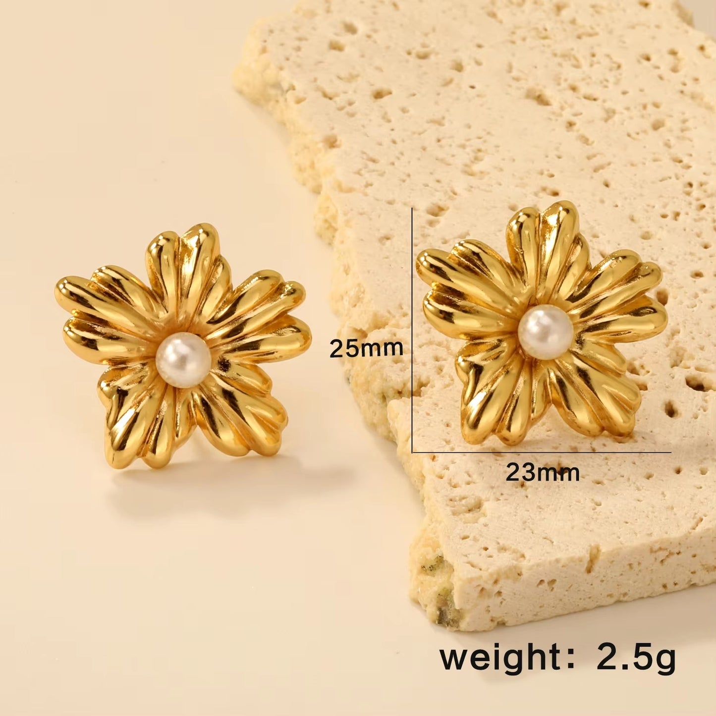 Golden Daisy Pearl Gold Plated Stud Earrings for Women