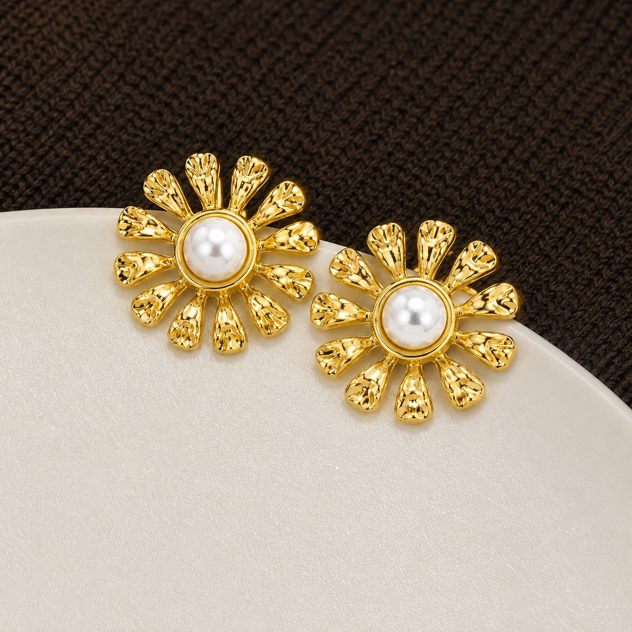 18K Gold Plated Daisy Pearl Stud Earrings for Women