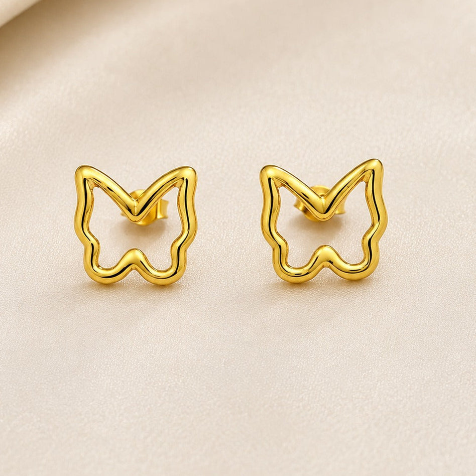 18K Gold Plated Butterfly Outline Stud Earrings